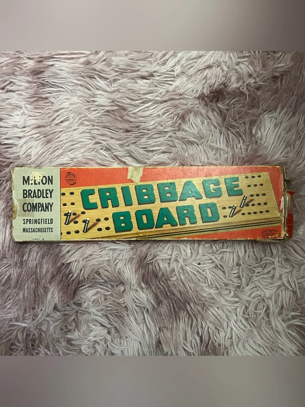 Vintage Milton Bradley Cribbage Board and pegs